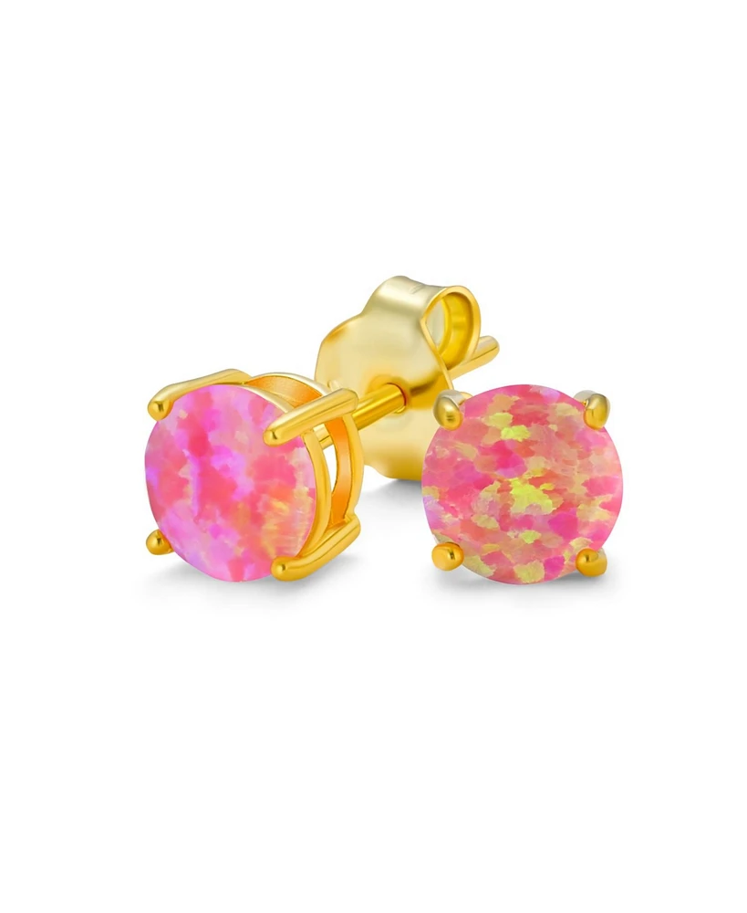 Bling Jewelry Golden Created Opal Round Solitaire Stud Earrings Gold Plated Sterling Silver 6MM