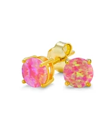 Bling Jewelry Golden Created Opal Round Solitaire Stud Earrings Gold Plated Sterling Silver 6MM