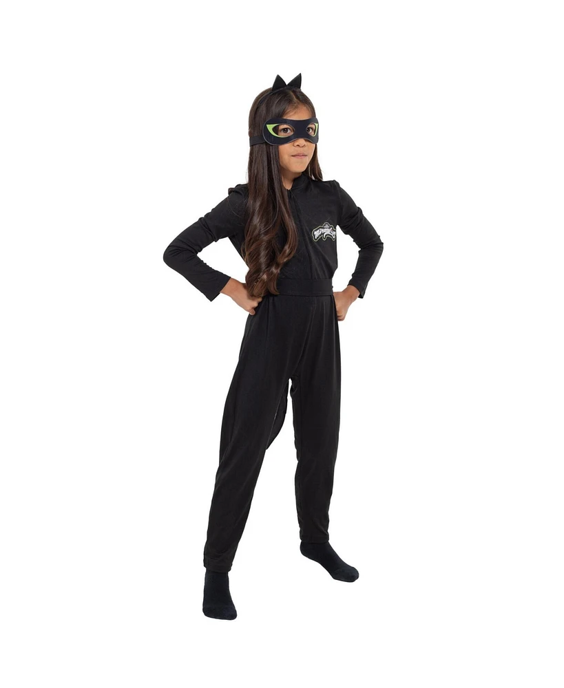Miraculous Cat Noir Zip Up Cosplay Costume Coverall Tail Mask and Headband 4 Piece Set