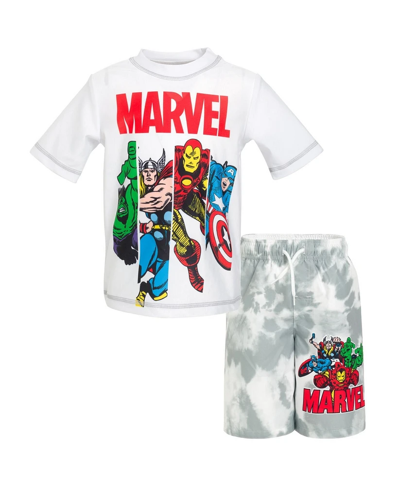 Avengers Toddler Boys Marvel Spider-Man Captain America Hulk Iron Man Pullover Rash Guard & Swim Trunks Outfit Set to