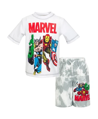 Avengers Toddler Boys Marvel Spider-Man Captain America Hulk Iron Man Pullover Rash Guard & Swim Trunks Outfit Set to