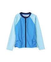 Lands' End Women's Girls Chlorine Resistant Long Sleeve Zip Front Rash Guard