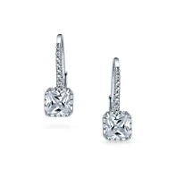Bling Jewelry Solitaire Princess Square Cz Drop Earrings .925 Sterling Silver