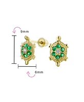 Bling Jewelry Petite Nautical Pave Cz Green Tortoise 14K Gold Stud Earrings with Secure Back