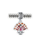 Bling Jewelry Thanksgiving Turkey Dangle Charm Bead Brown Enamel European Bracelet Silver