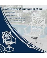 5-Piece Cast Aluminum Outdoor Conversation Set Outdoor Dining Table with Umbrella Hole Outdoor Swivel Rockers Patio Dining Chairs in White