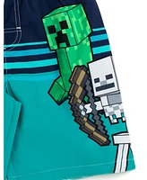 Minecraft Boys Creeper Compression Swim Trunks Bathing Suit Upf 50+ Quick Dry to