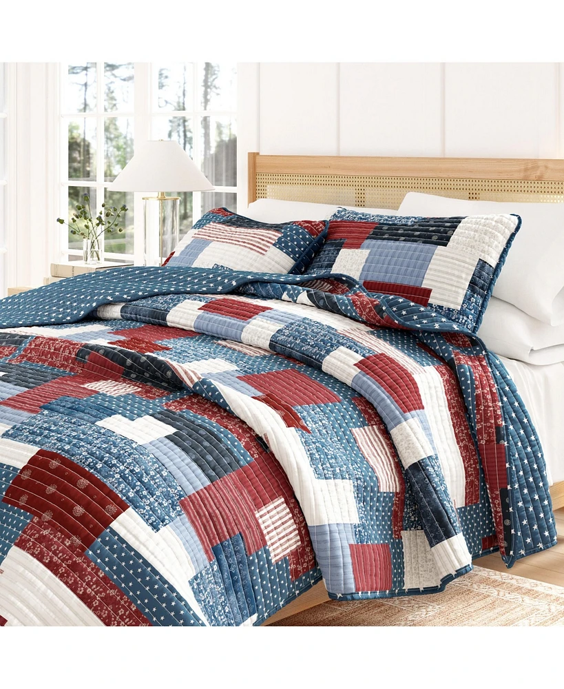 Linery & Co. All Season 3 Piece Americana Stitched Quilt Set with Shams