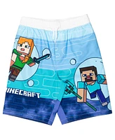 Minecraft Boys Zombie Creeper Alex Steve Rash Guard and Swim Trunks Outfit Set to