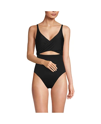 Lands' End Women's Wrap Monokini High Leg One Piece Swimsuit