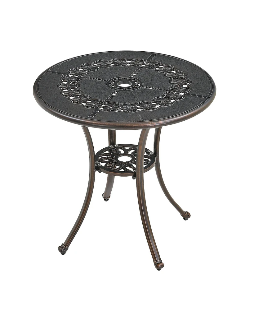 Inches Outdoor Bistro Table with Umbrella Hole Cast Aluminium Patio Dining Round Table