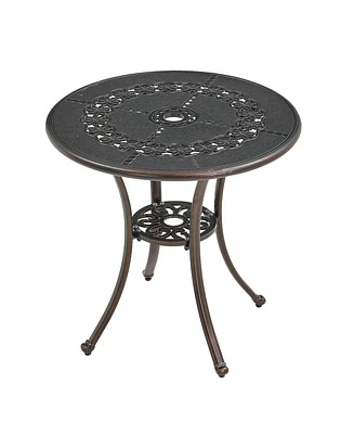 Inches Outdoor Bistro Table with Umbrella Hole Cast Aluminium Patio Dining Round Table