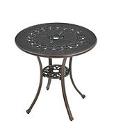 Inches Outdoor Bistro Table with Umbrella Hole Cast Aluminium Patio Dining Round Table