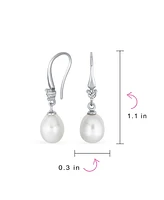 Bling Jewelry Simple White Pear Freshwater Pearl Teardrop Dangle Earrings Sterling Silver