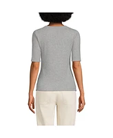 Lands' End Petite Drapey Rib Fitted Elbow Sleeve Scoop Neck Tee