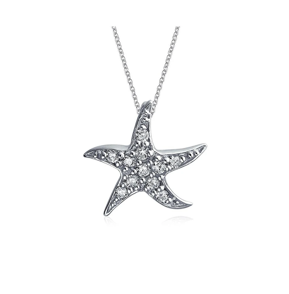 Bling Jewelry Pave Cz Starfish Pendant Necklace Sterling Silver Nautical Beach Vacation Jewelry