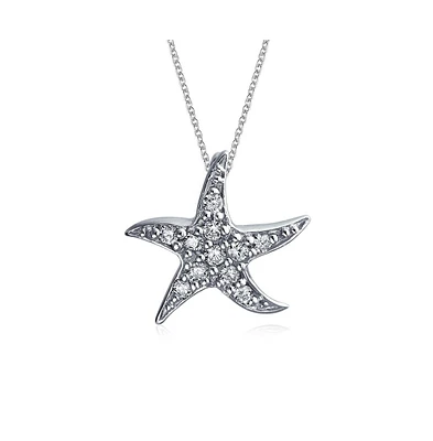 Bling Jewelry Pave Cz Starfish Pendant Necklace Sterling Silver Nautical Beach Vacation Jewelry