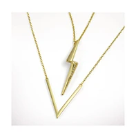 Bling Jewelry Minimalist Geometric Lightning Bolt Pendant Necklace 14K Gold Plated Silver