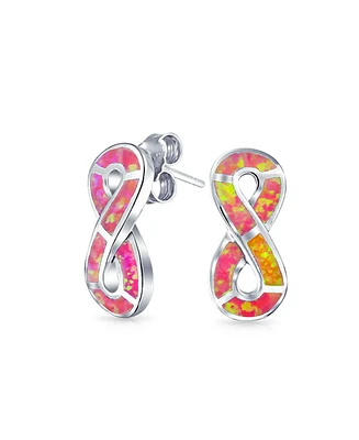 Bling Jewelry Infinity Eternity Pink Created Opal Stud Earrings Sterling Silver