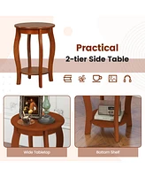 Set of 2 15 Inch 2-Tier Round End Table with Storage Shelf