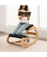 Wooden Rocking Chair with Comfortable Padded Seat Cushion and Knee Support
