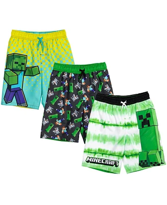 Minecraft Boys 3 Pack Swim Trunks Bathing Suits