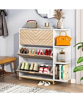 Tribesigns Modern Shoe Cabinet with 3 Flip Drawers & Shelves, Wood Shoe Storage Cabinet Slim, Narrow Hidden Shoe Rack Freestanding Shoe Organizer for
