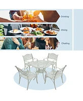 5-Piece Cast Aluminum Outdoor Furniture Patio Dining Set Patio Table with Umbrella Hole Patio Dining Chairs in