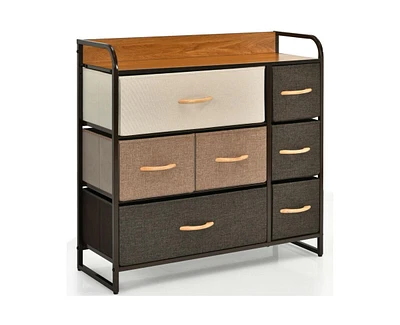 7 Drawer Tower Steel Frame and Wooden Top Dresser Storage Chest for Bedroom