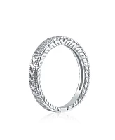 Bling Jewelry Pave Cz Cubic Zirconia Thin Band Ring Etched Milgrain .925 Sterling Silver