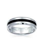Bling Jewelry Black Silver Two Tone Stripe Couples Titanium Band Rings Comfort Fit
