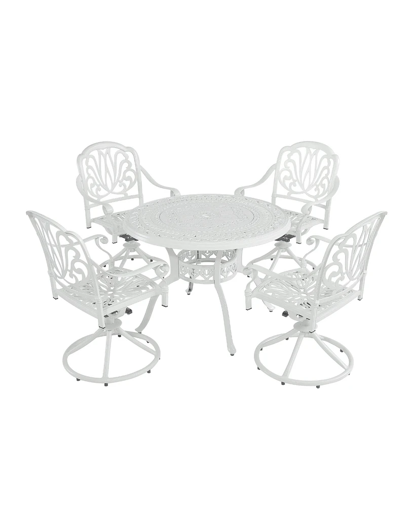 5-Piece Cast Aluminum Outdoor Dining Set Patio Table with Umbrella Hole Outdoor Swivel Rockers Patio Dining Chairs in White