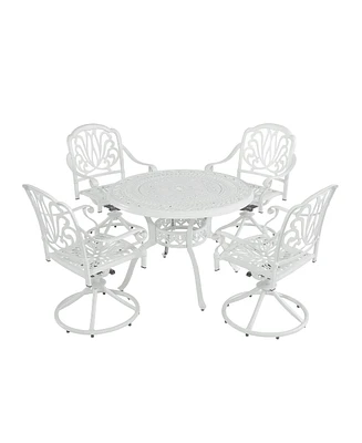 5-Piece Cast Aluminum Outdoor Dining Set Patio Table with Umbrella Hole Outdoor Swivel Rockers Patio Dining Chairs in White