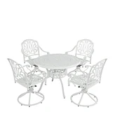 5-Piece Cast Aluminum Outdoor Dining Set Patio Table with Umbrella Hole Outdoor Swivel Rockers Patio Dining Chairs in White