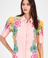 T Tahari Women's Elbow-Sleeve Button-Front Blouse