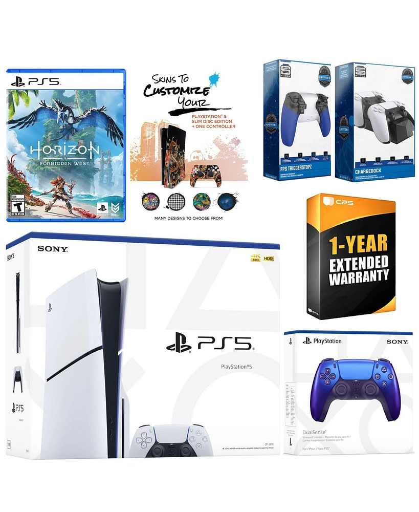 Sony Playstation 5 Slim Disc with Horizon Forbidden West, Extra Volcanic Red Controller, Trigger Stop Kit
