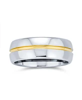 Bling Jewelry Two Tone Golden Center Stripe Couples Titanium Band Gold Plated Ring Silver