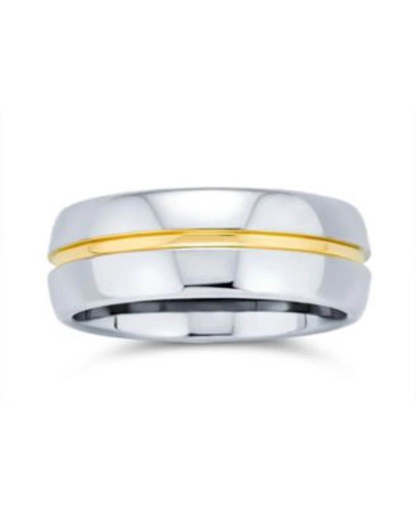 Bling Jewelry Two Tone Golden Center Stripe Couples Titanium Band Gold Plated Ring Silver Tone