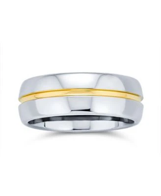 Bling Jewelry Two Tone Golden Center Stripe Couples Titanium Band Gold Plated Ring Silver Tone