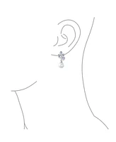 Bling Jewelry Statement Pave Cz Cubic Zirconia Leaf White Simulated Pearl Drop Earrings Silver Plated