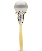 Belle de Mer Cultured Freshwater Pearl (7mm) & Diamond (1/6 ct. t.w.) Leaf Accent Ring in 10k Gold