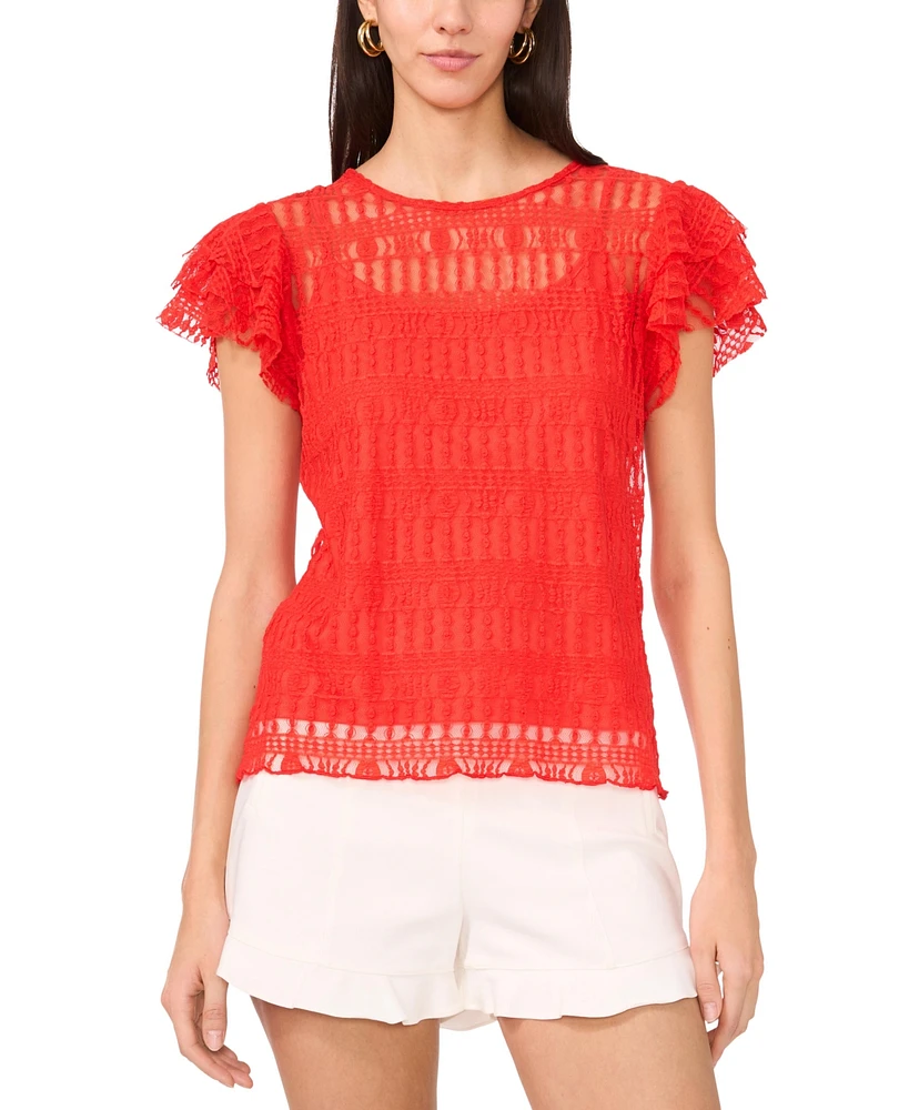Vince Camuto Women's Lace Ruffle-Sleeve Top