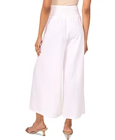 Vince Camuto Women's Linen Blend Smocked Waist Cropped Wide Leg Pants