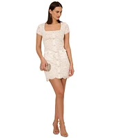 Adrianna Papell Women's Button-Front Scalloped-Hem Lace Dress