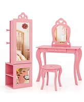 3-in-1 Freestanding Kids Jewelry Cabinet Armoire with Full Length Mirror