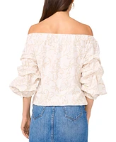 Vince Camuto Women's Floral Embroidered Off-The-Shoulder Bubble 3/4-Sleeve Tie-Front Blouse