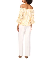 Vince Camuto Women's Printed Linen-Blend Off-The-Shoulder Bubble 3/4-Sleeve Tie-Front Blouse