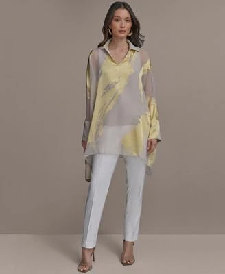 Donna Karan New York Womens Brushstroke Burnout Tunic Slim Leg Pants