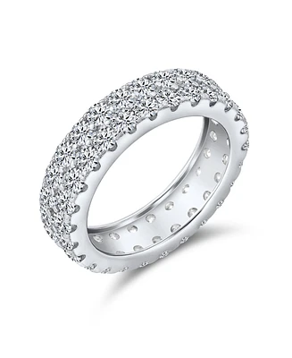Bling Jewelry Classic Traditional Two Row Pave Cubic Zirconia Cz Eternity Band Ring .925 Sterling Silver Rhodium 5MM Wide
