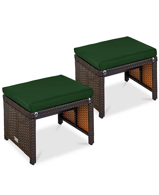 Best Choice Products Set of 2 Multipurpose Patio Wicker Ottomans w/ Removable Cushions